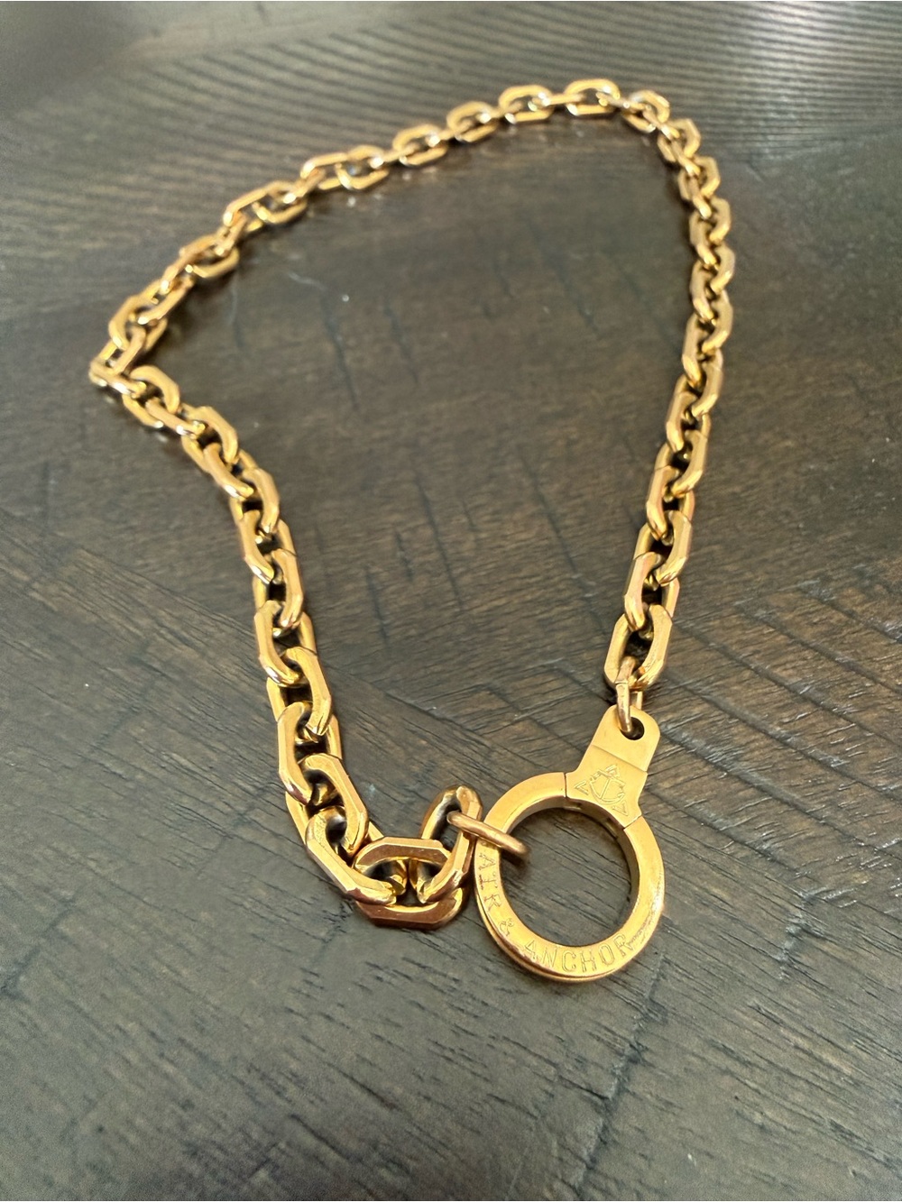 Gold Link Necklace with Circular Anchor Ring Pendant